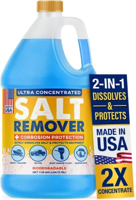 [1 Gallon] Concentrated Salt Remover   Corrosion Protection - Made in USA, Salt Gone for Boats & Cars, Ideal for Marine Engine & Outboard Motor Flush, Washes Salt Away from Boats, Vehicles, & Trailers