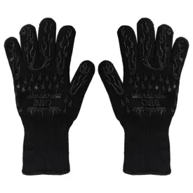 1 Pair High Temperature Resistant Silicone BBQ Gloves  Anti-Scalding Gloves(BBQ Flame Black)