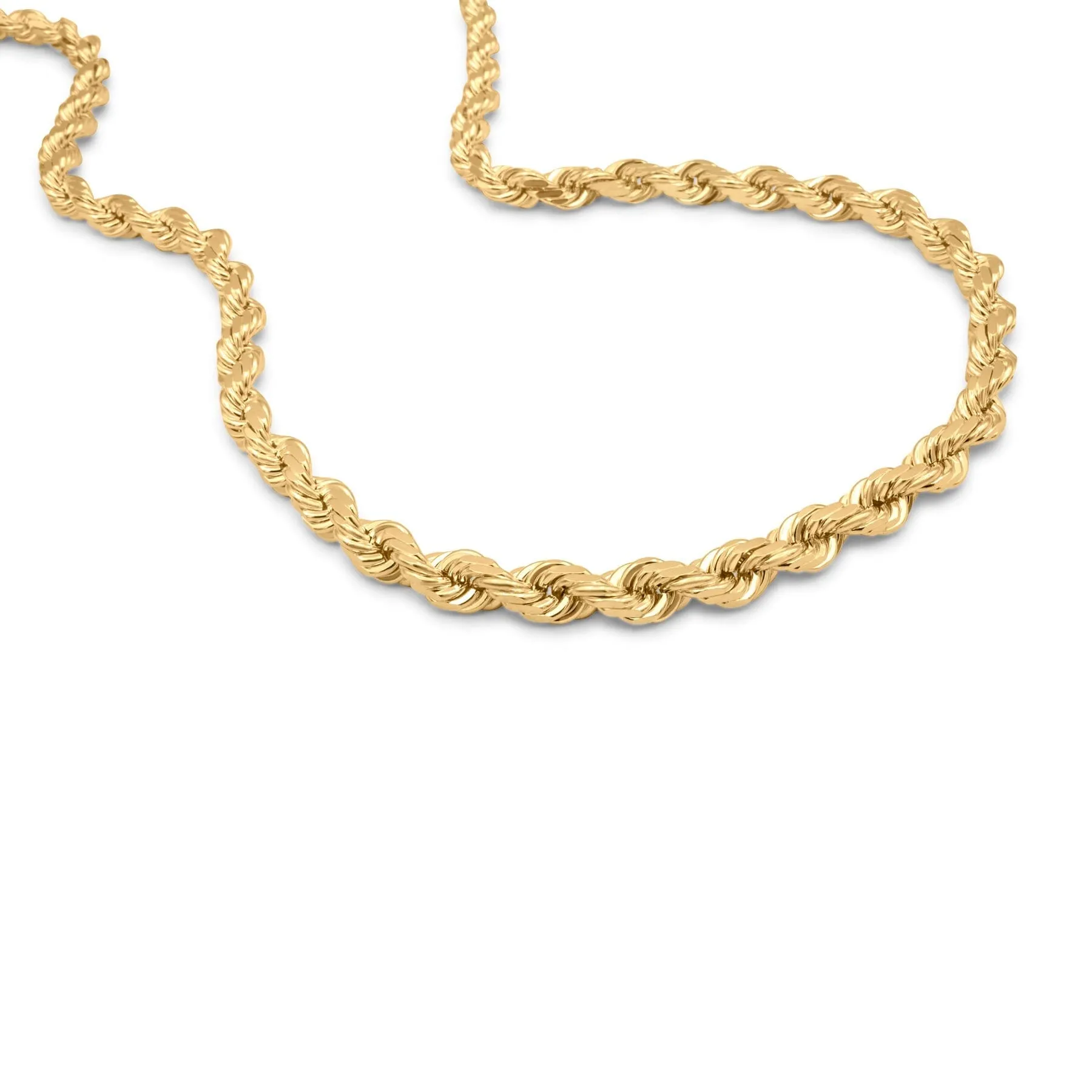 14k Yellow Gold Plated Over 925 Sterling Silver Rope Chain Mens Necklace 6.5mm