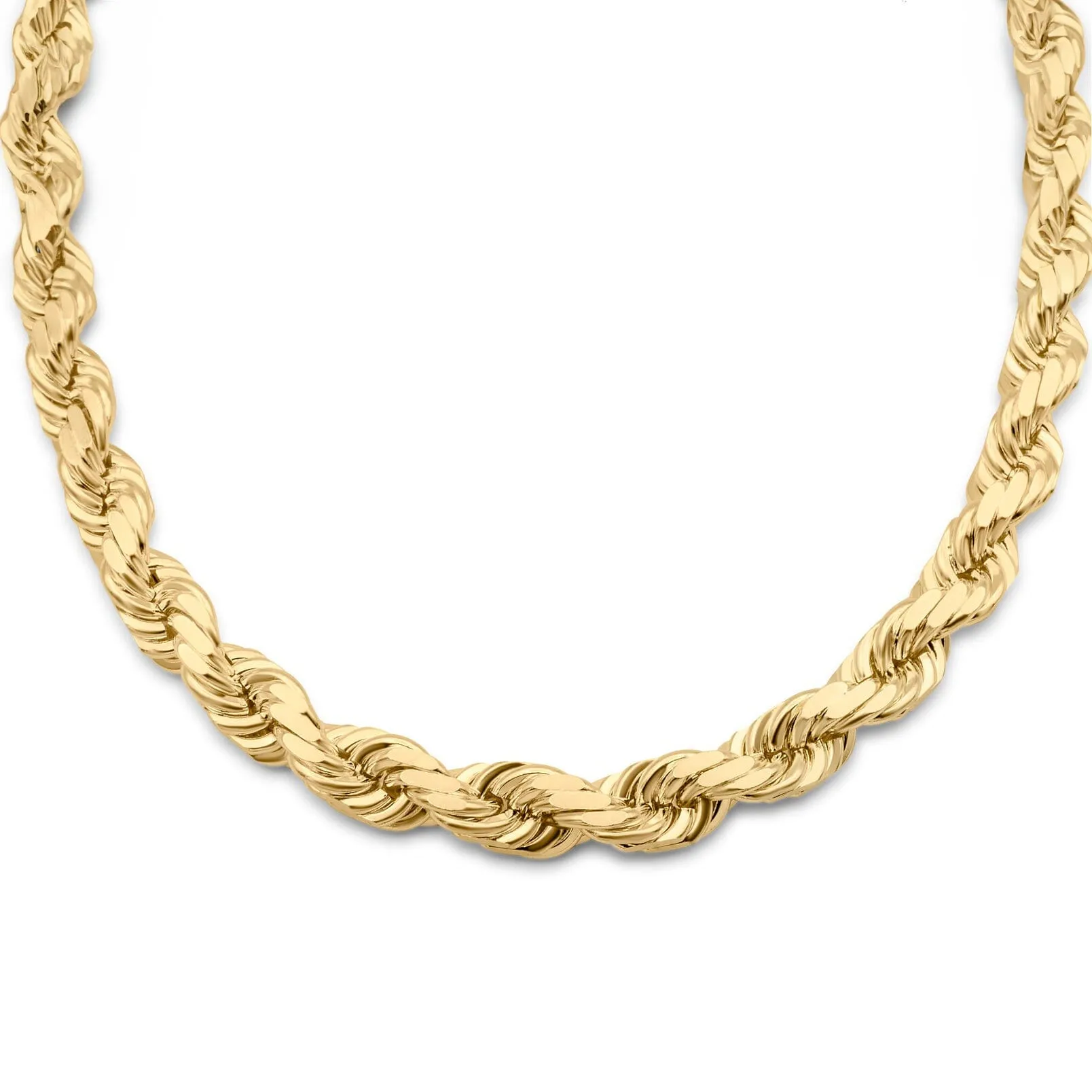 14k Yellow Gold Plated Over 925 Sterling Silver Rope Chain Mens Necklace 6.5mm