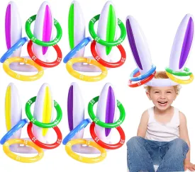 [16 Score Rings ] 4 Pack Easter Inflatable Bunny Rabbit Ears Ring Toss Game Easter Basket Essential for Kids Party Games Inflatable Gifts for Indoor Outdoor Toys Party Supplies Family Game