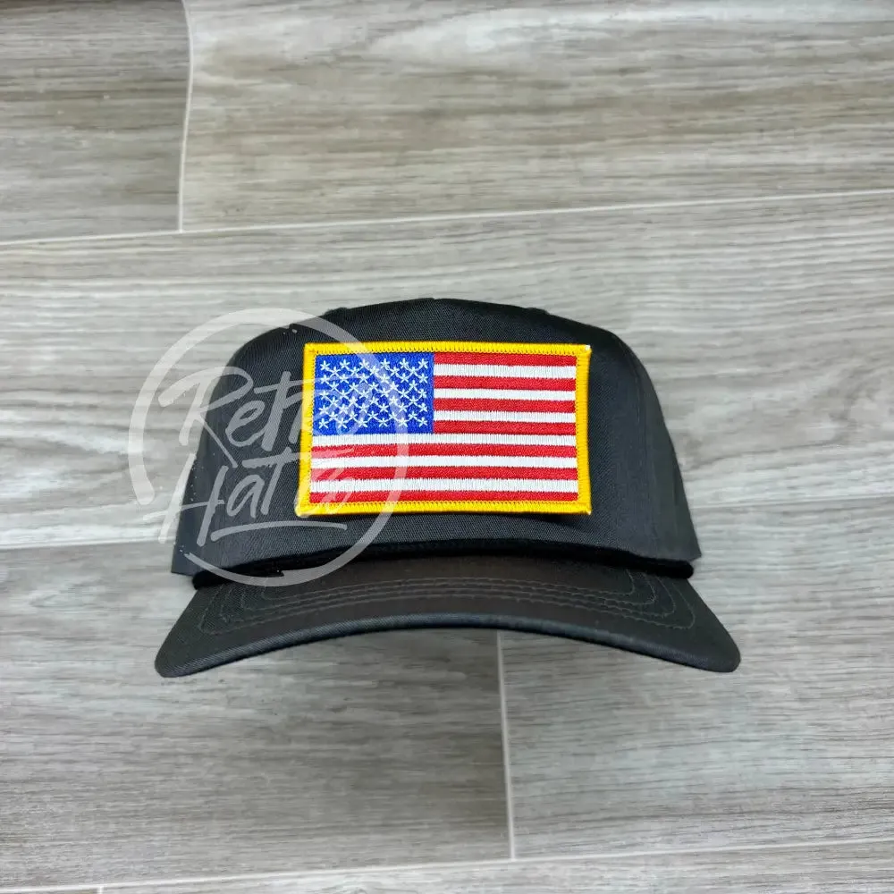 American Flag Patch on Retro Rope Hat