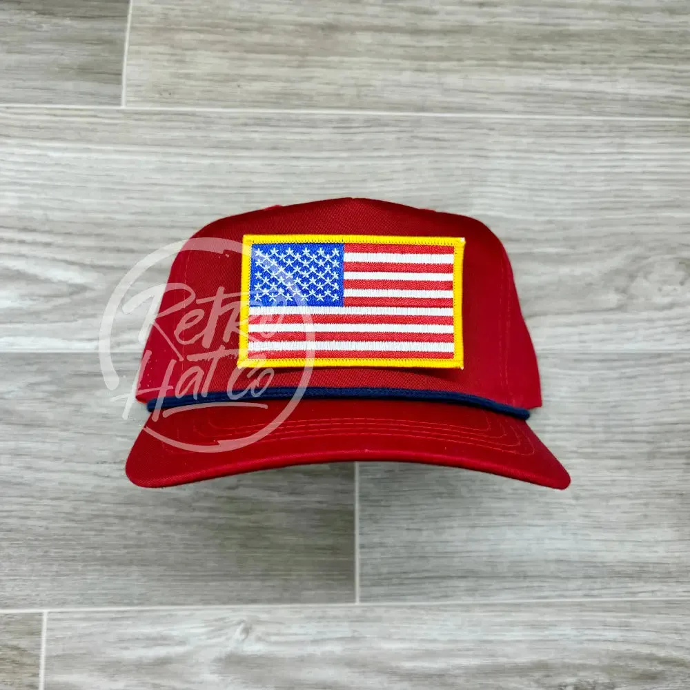 American Flag Patch on Retro Rope Hat