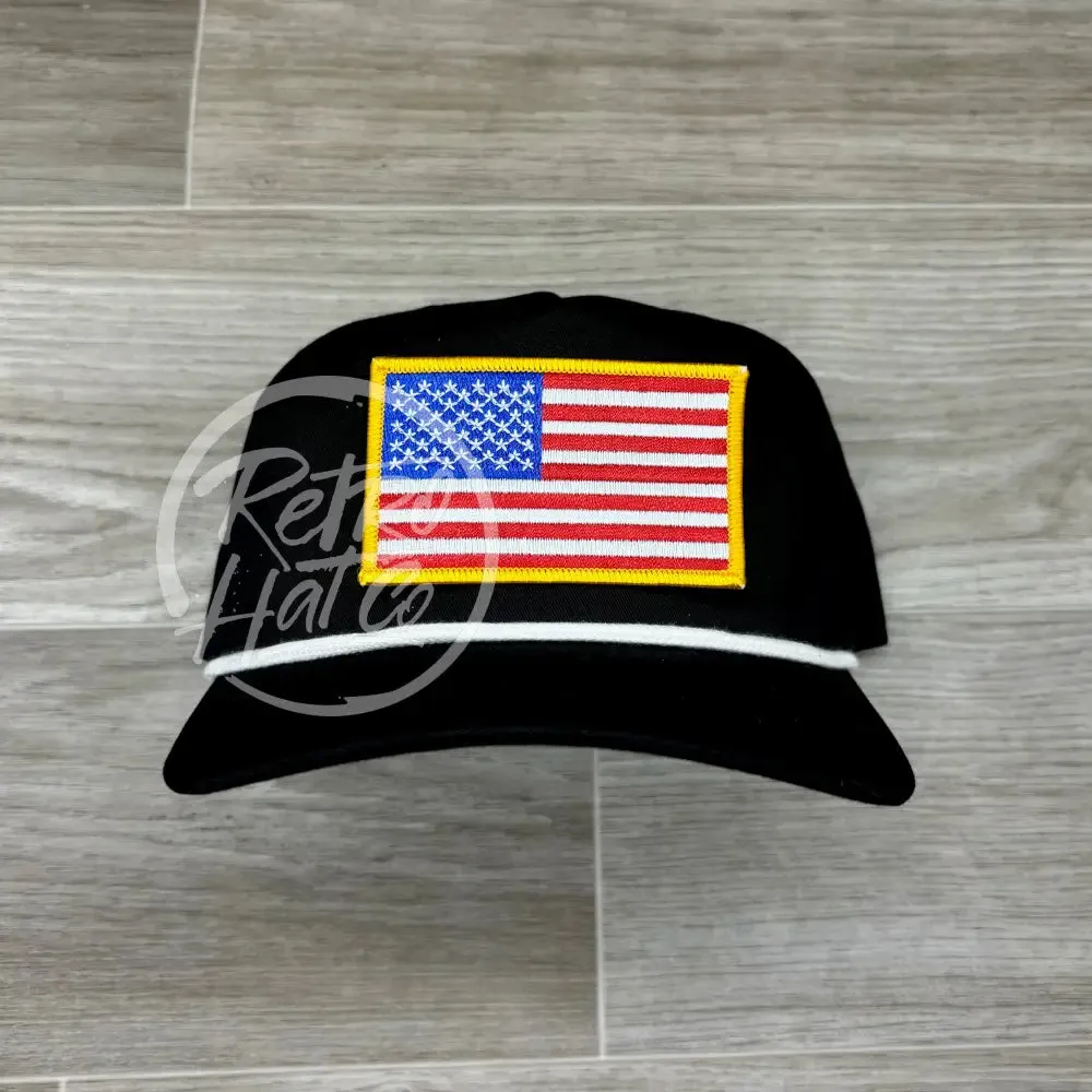 American Flag Patch on Retro Rope Hat