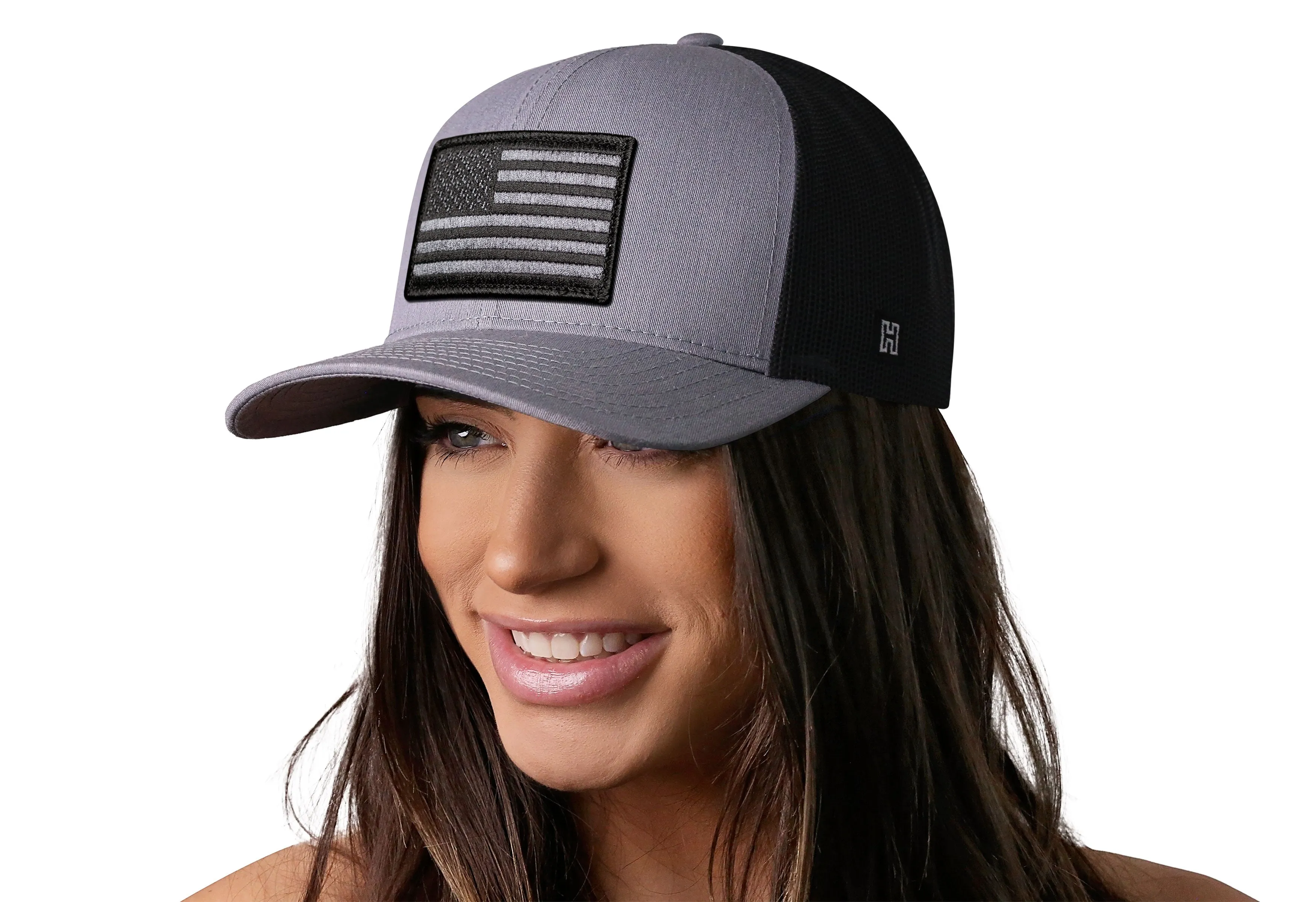 American Flag Trucker Hat  |  Gray Black USA Tactical Snapback