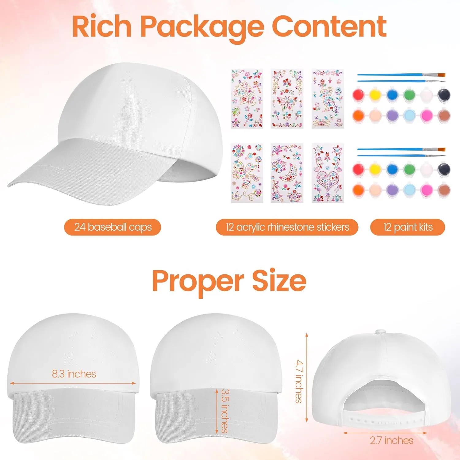 Aneco DIY Baseball Caps Hats Adjustable Sport Ball Cap White Painting Baseball Caps for Outdoor Sports