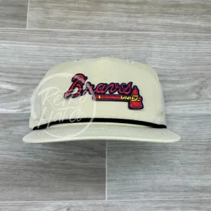 Atlanta Braves Patch on Beige Retro Hat w/Black Rope