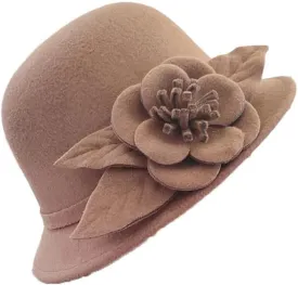 Autumn Winter Women's Fedora Hat Florals Warm Bucket Hat Woolen Warm Bowler Hats Flowers Fedora Hat,C-One Size