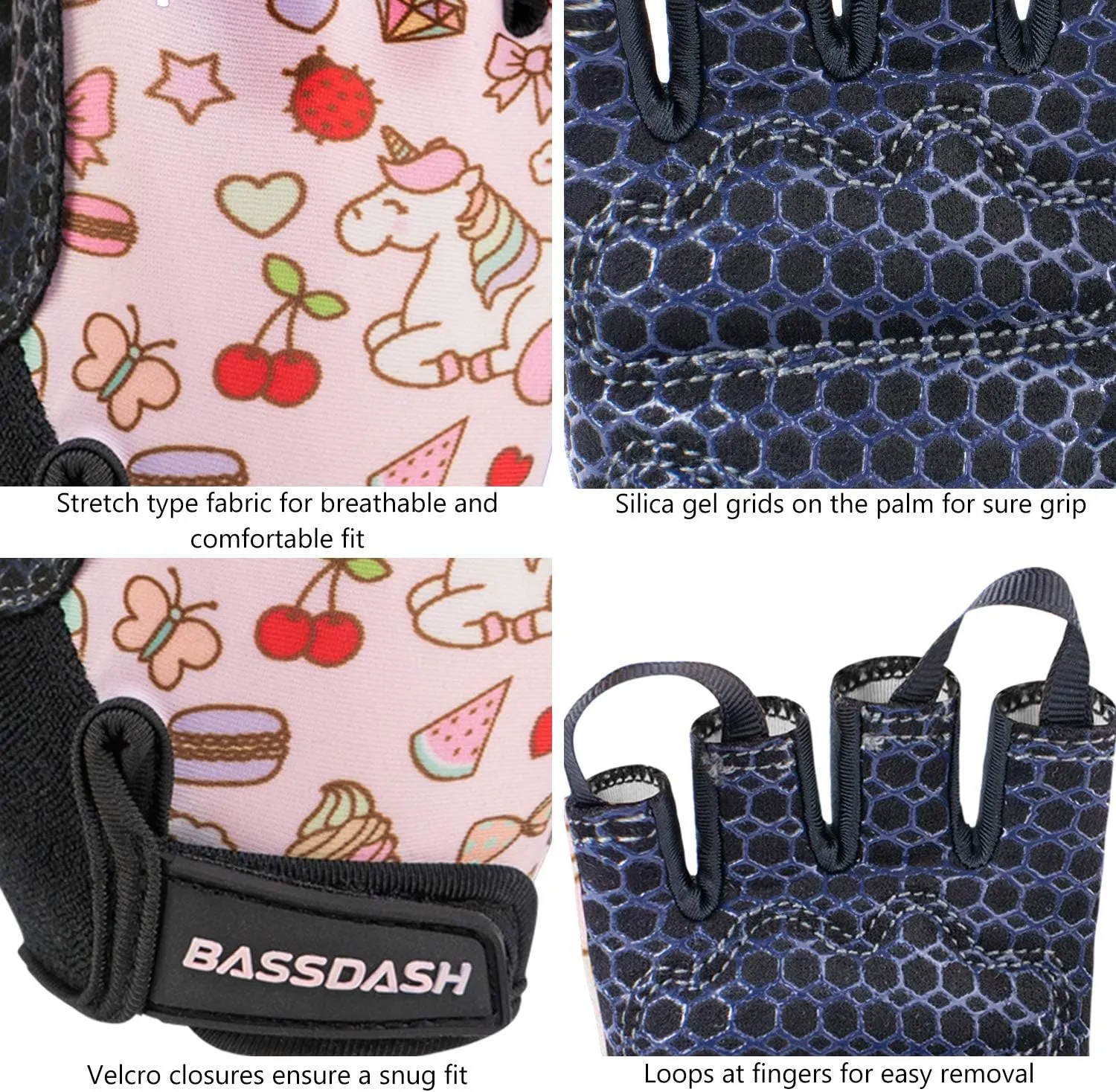 BASSDASH UPF 50  Kids' Gloves with Padded Grippy Palm UV Protection for Bicycles Fishing for 1-8 Years Old Boys Girls