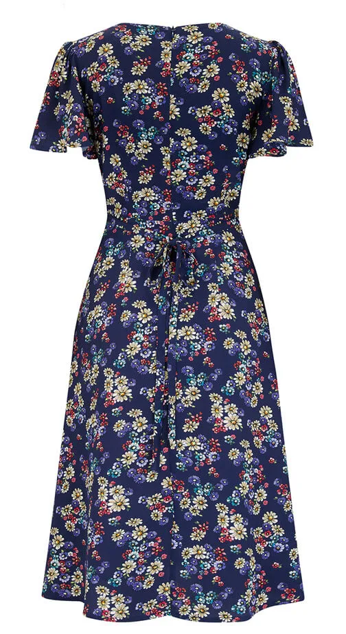 Betty Tea Dress in Navy Daisy Print