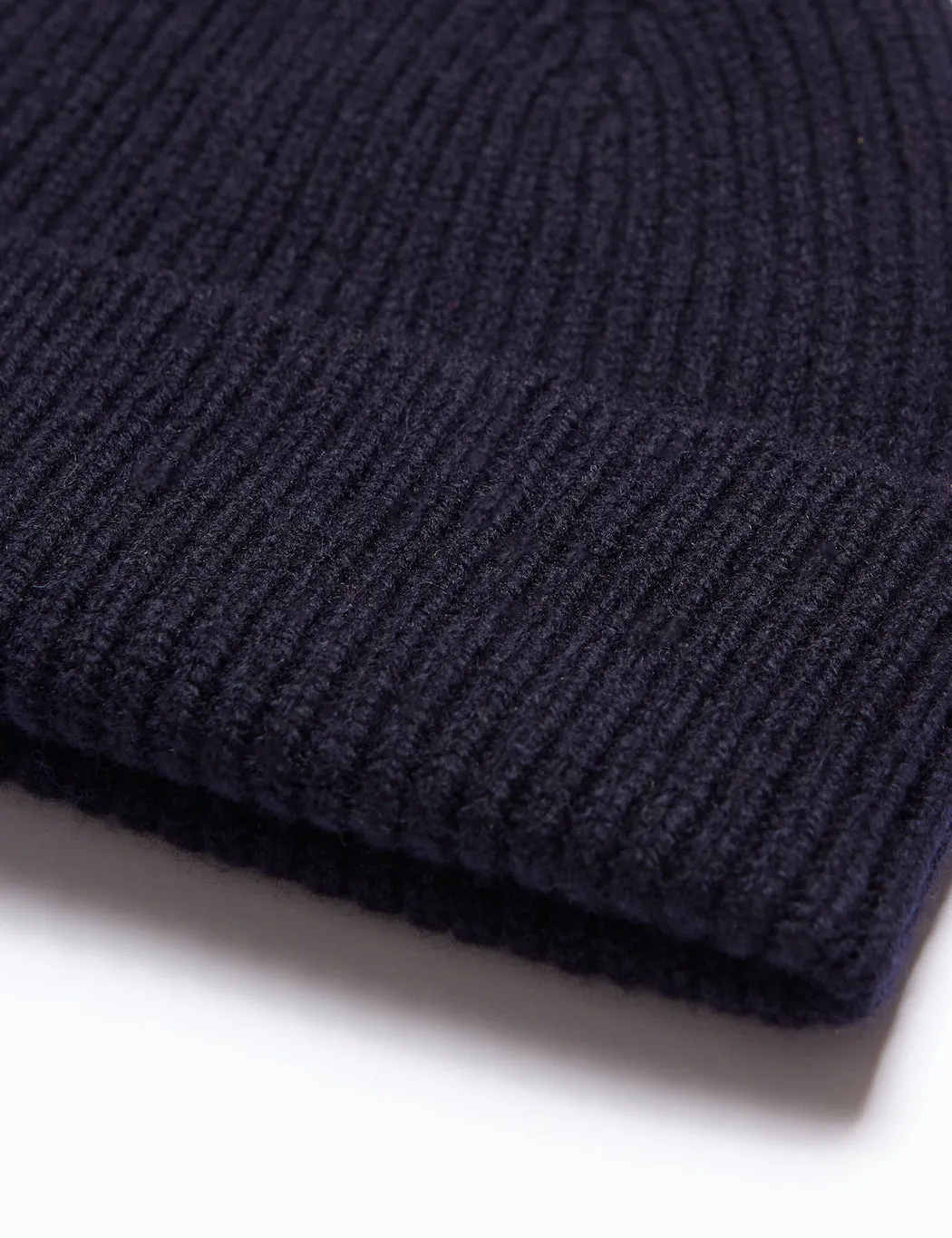 Bhode Aran Short Beanie Hat (Lambswool) - Navy Blue