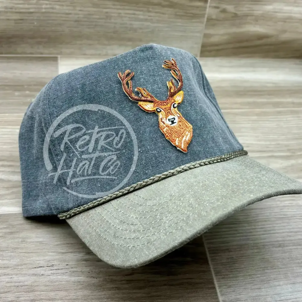 Big Buck / Deer on 2-Tone Stonewashed Retro Rope Hat