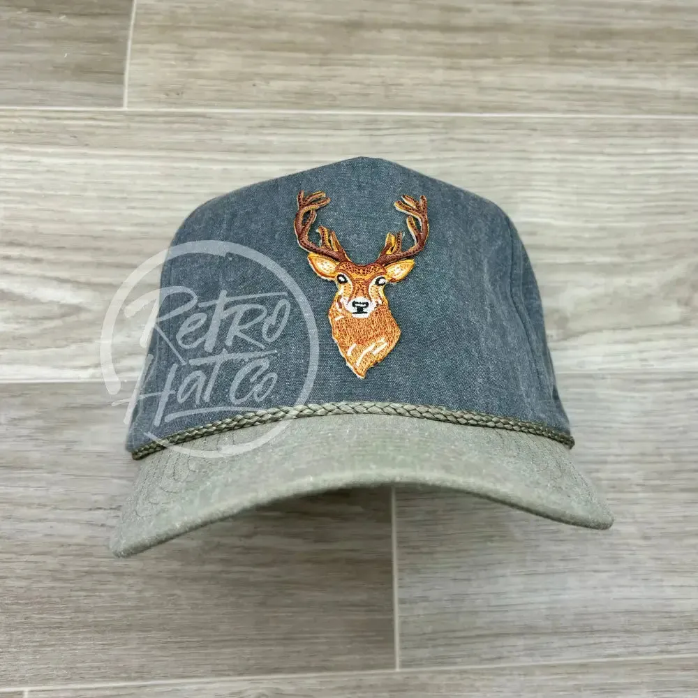 Big Buck / Deer on 2-Tone Stonewashed Retro Rope Hat