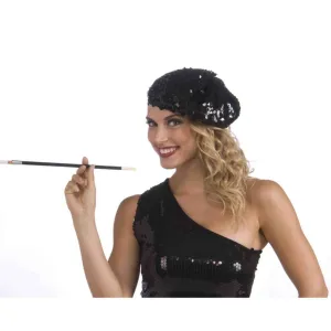 Black Flapper Sequin Beret Hat