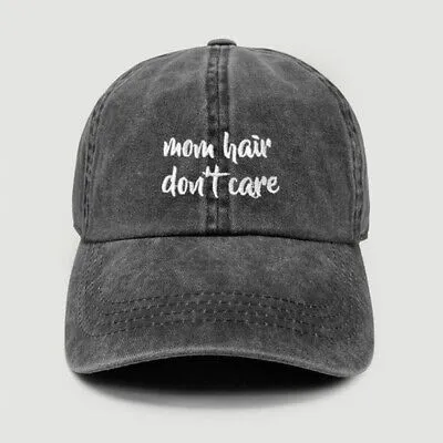 Black Mom Hair Don't Care Lettered Quote Embroidered Baseball Cap Hat