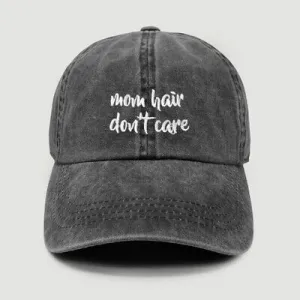 Black Mom Hair Don't Care Lettered Quote Embroidered Baseball Cap Hat