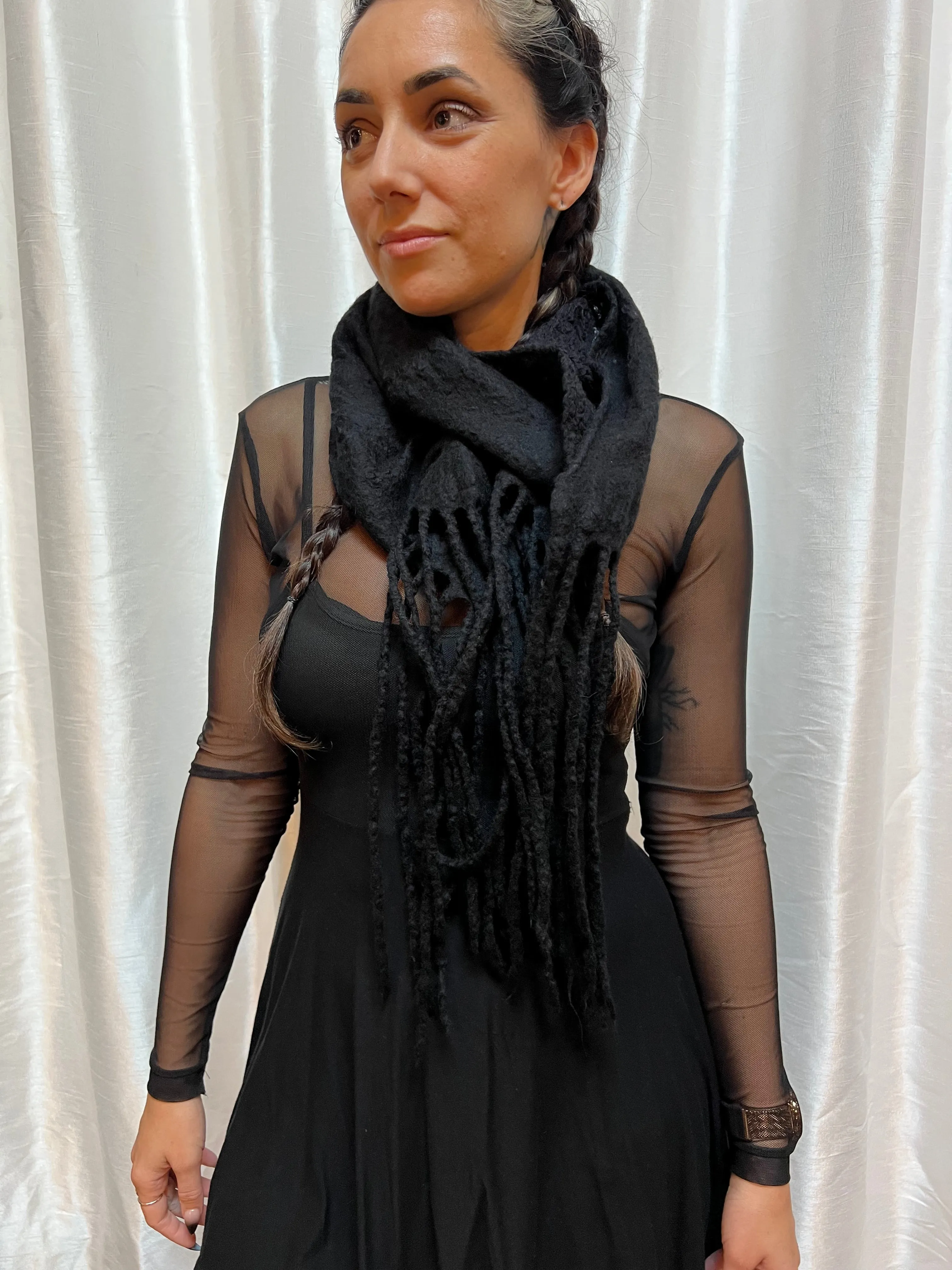 BlckBts Felted Black Fringe Cowl