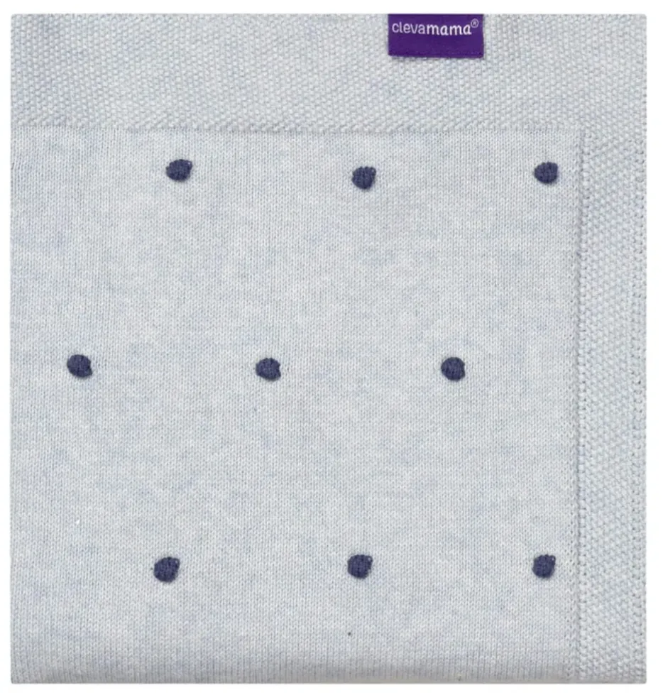Clevamama Organic Cotton Knitted Pom Pom Baby Blanket - Blue