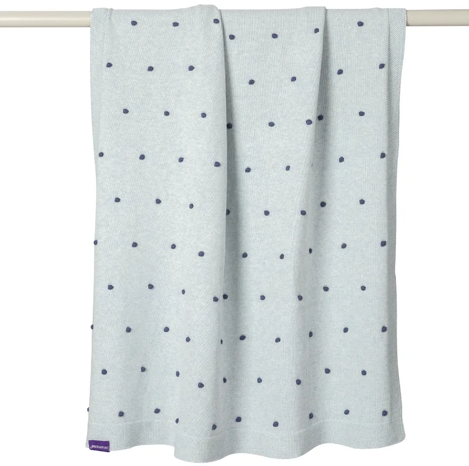 Clevamama Organic Cotton Knitted Pom Pom Baby Blanket - Blue