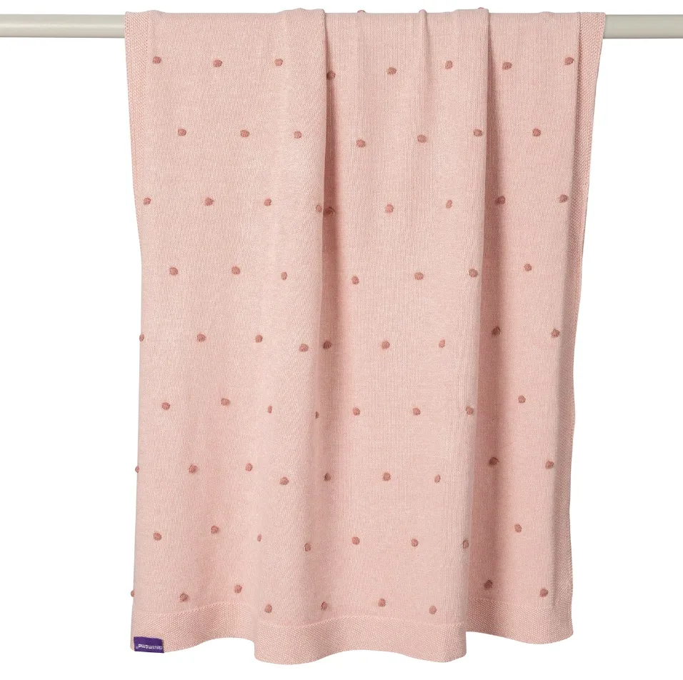 Clevamama Organic Cotton Knitted Pom Pom Baby Blanket - Pink