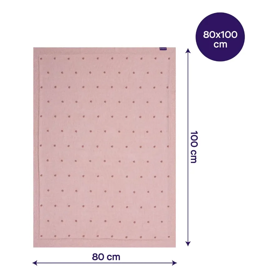 Clevamama Organic Cotton Knitted Pom Pom Baby Blanket - Pink
