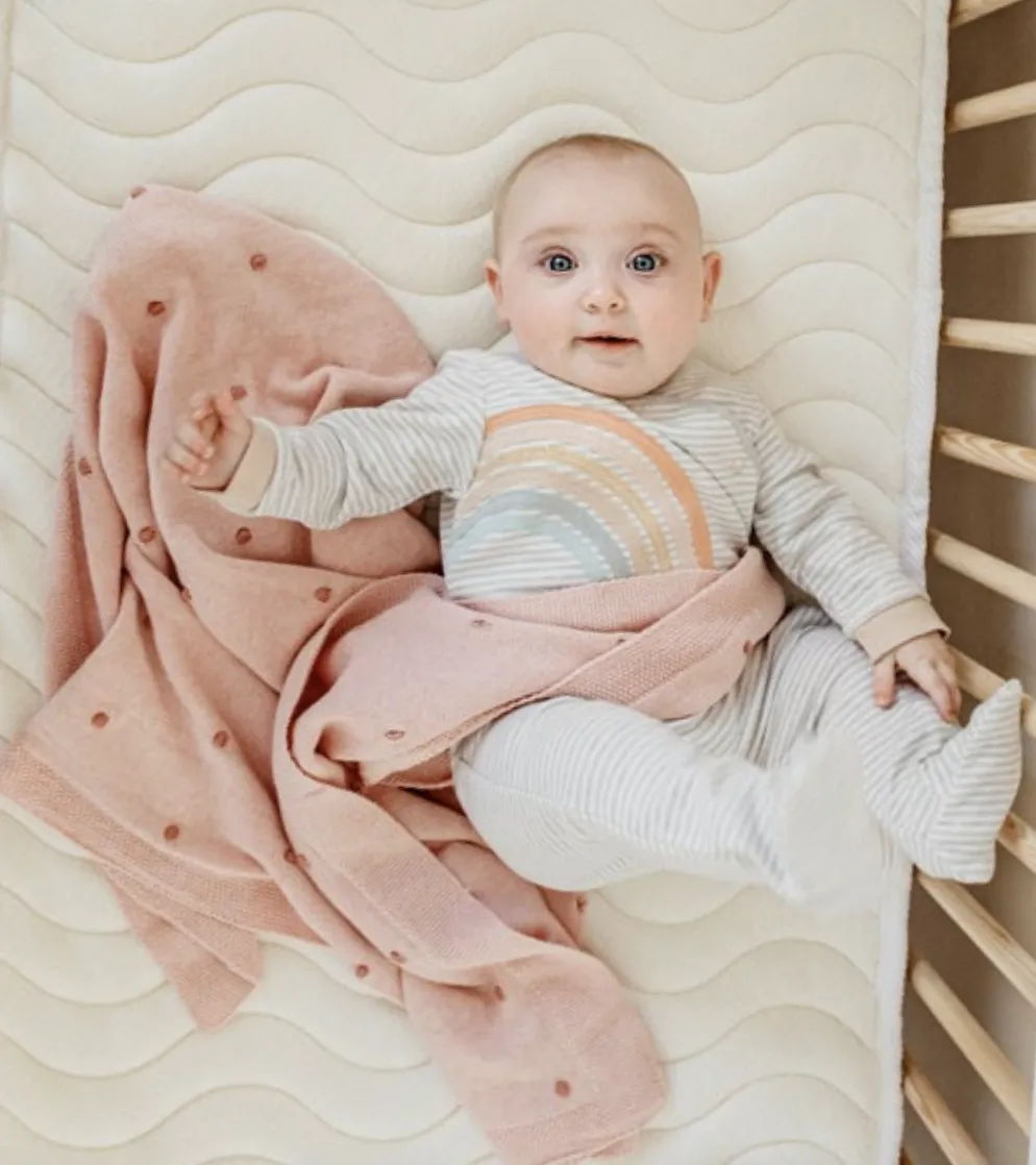 Clevamama Organic Cotton Knitted Pom Pom Baby Blanket - Pink