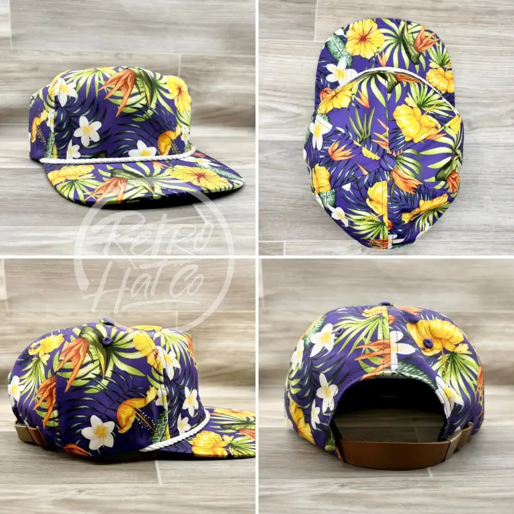 Copenhagen Patch on Purple Hawaiian Retro Rope Hat w/Leather Strap Back
