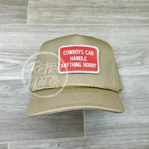 Cowboys Can Handle Anything Horny (R&W) on Tan Retro Rope Hat