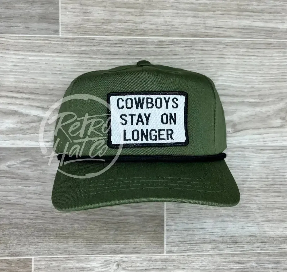 Cowboys Stay on Longer Patch on Retro Rope Hat