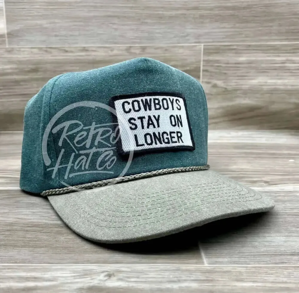 Cowboys Stay On Longer Patch on Stonewashed Two-tone Retro Rope Hat