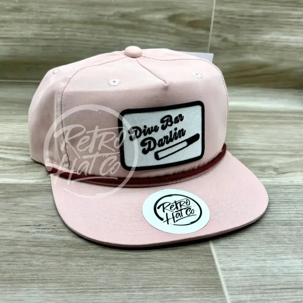 Dive Bar Darlin Patch on Blush Retro Hat w/Maroon Rope