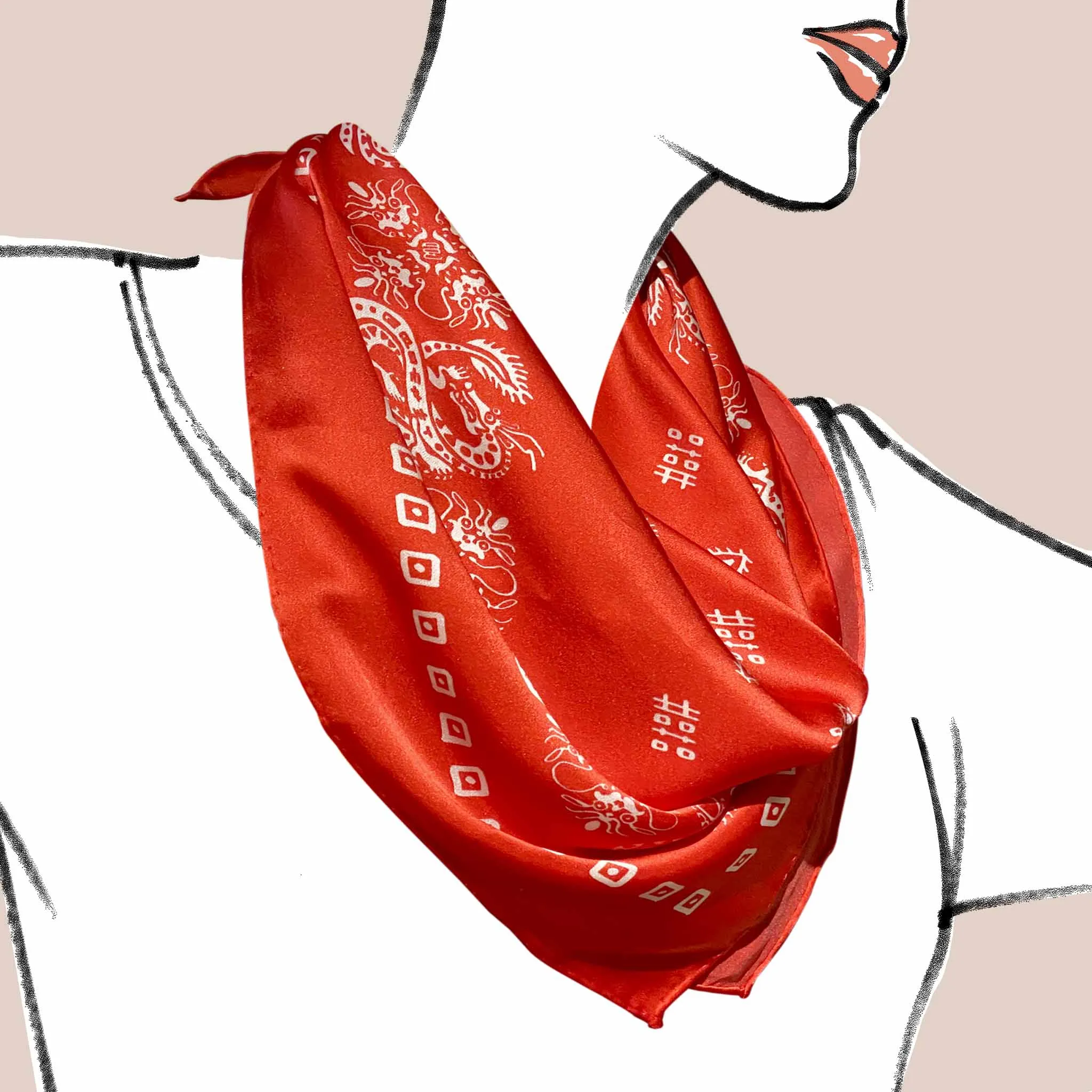 Double Happiness Dragon Silk Bandana