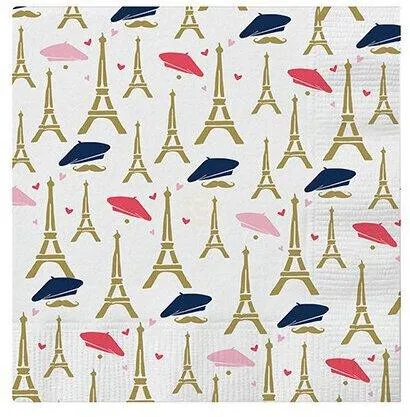 Eiffel Tower & Beret Beverage Napkins