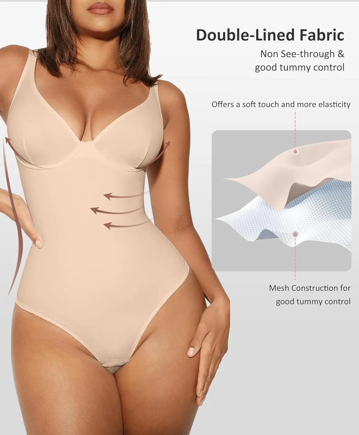 FeelinGirl Shapewear Bodysuits for Women Tummy Control Body Suits Deep V Neck Thong Body Shaper