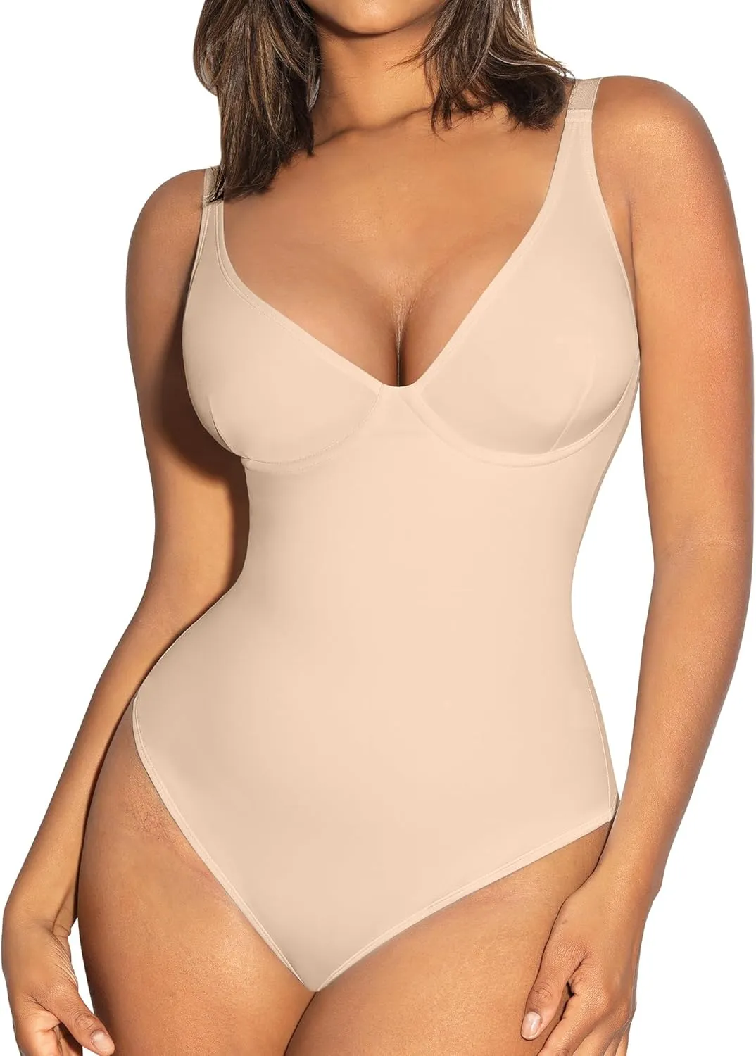 FeelinGirl Shapewear Bodysuits for Women Tummy Control Body Suits Deep V Neck Thong Body Shaper