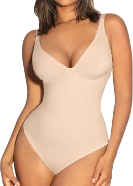 FeelinGirl Shapewear Bodysuits for Women Tummy Control Body Suits Deep V Neck Thong Body Shaper