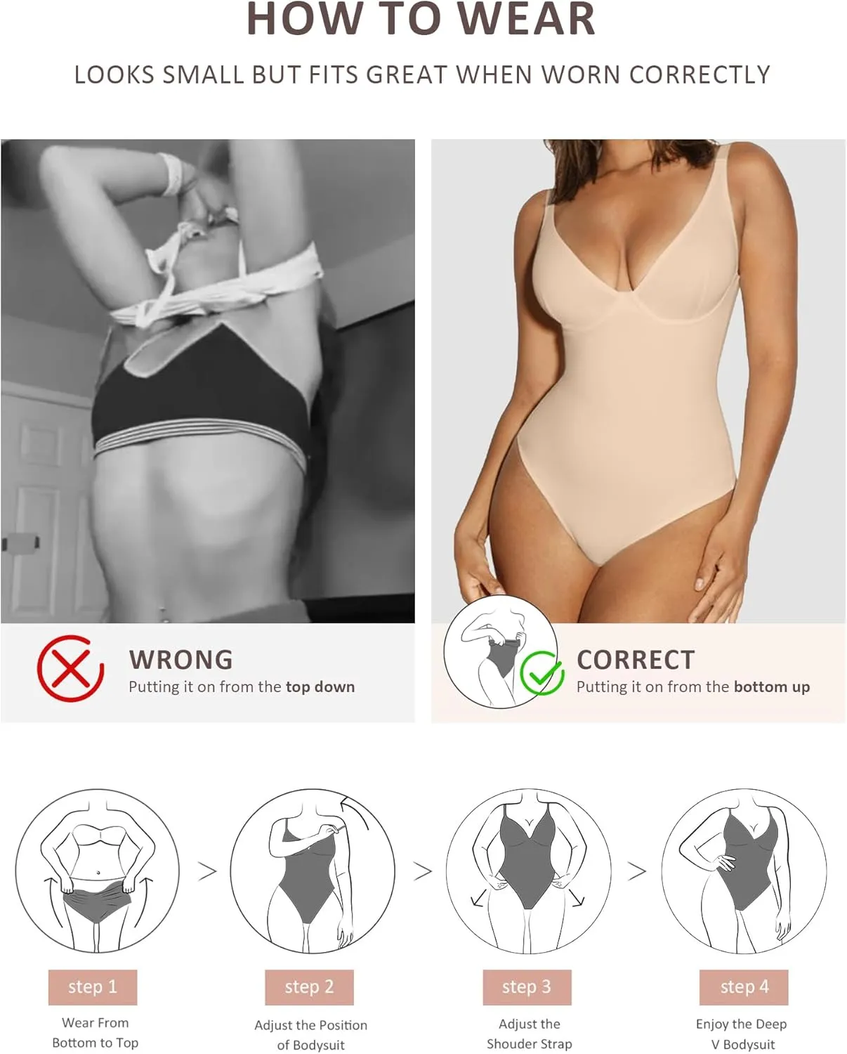 FeelinGirl Shapewear Bodysuits for Women Tummy Control Body Suits Deep V Neck Thong Body Shaper