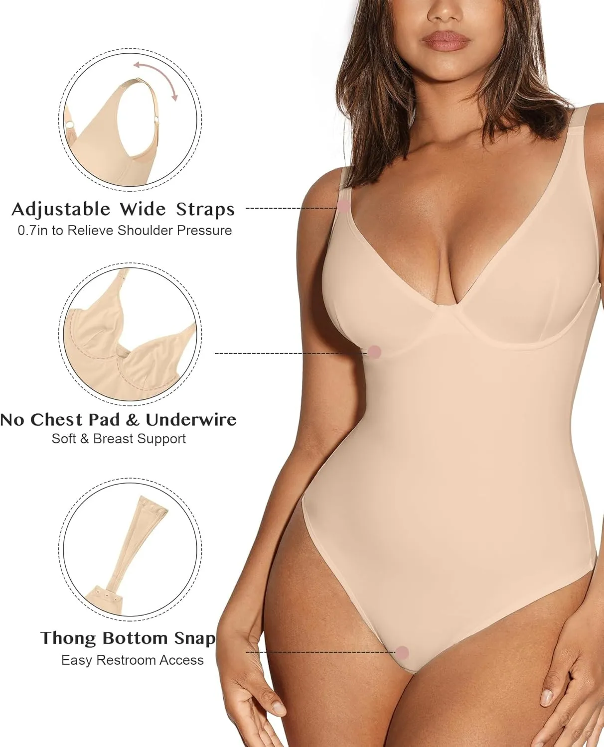 FeelinGirl Shapewear Bodysuits for Women Tummy Control Body Suits Deep V Neck Thong Body Shaper