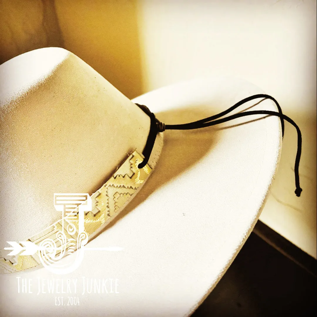Gold Aztec Embossed Leather Hat Band Only w/white Turq Slab 952a