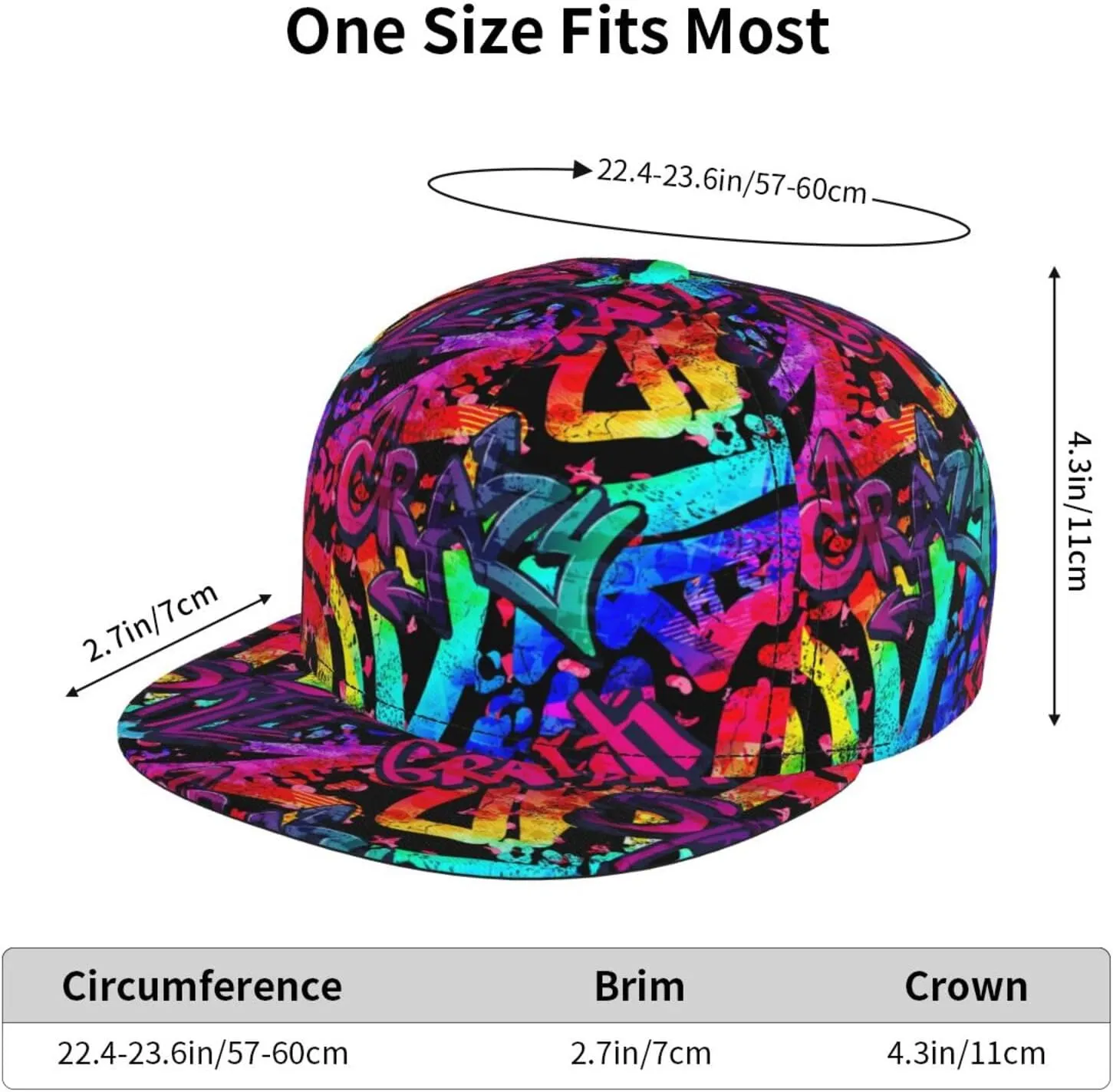 Graffiti Snapback Baseball Cap, Hip Hop Style, Adjustable Flat Bill Brim Hat, Unisex
