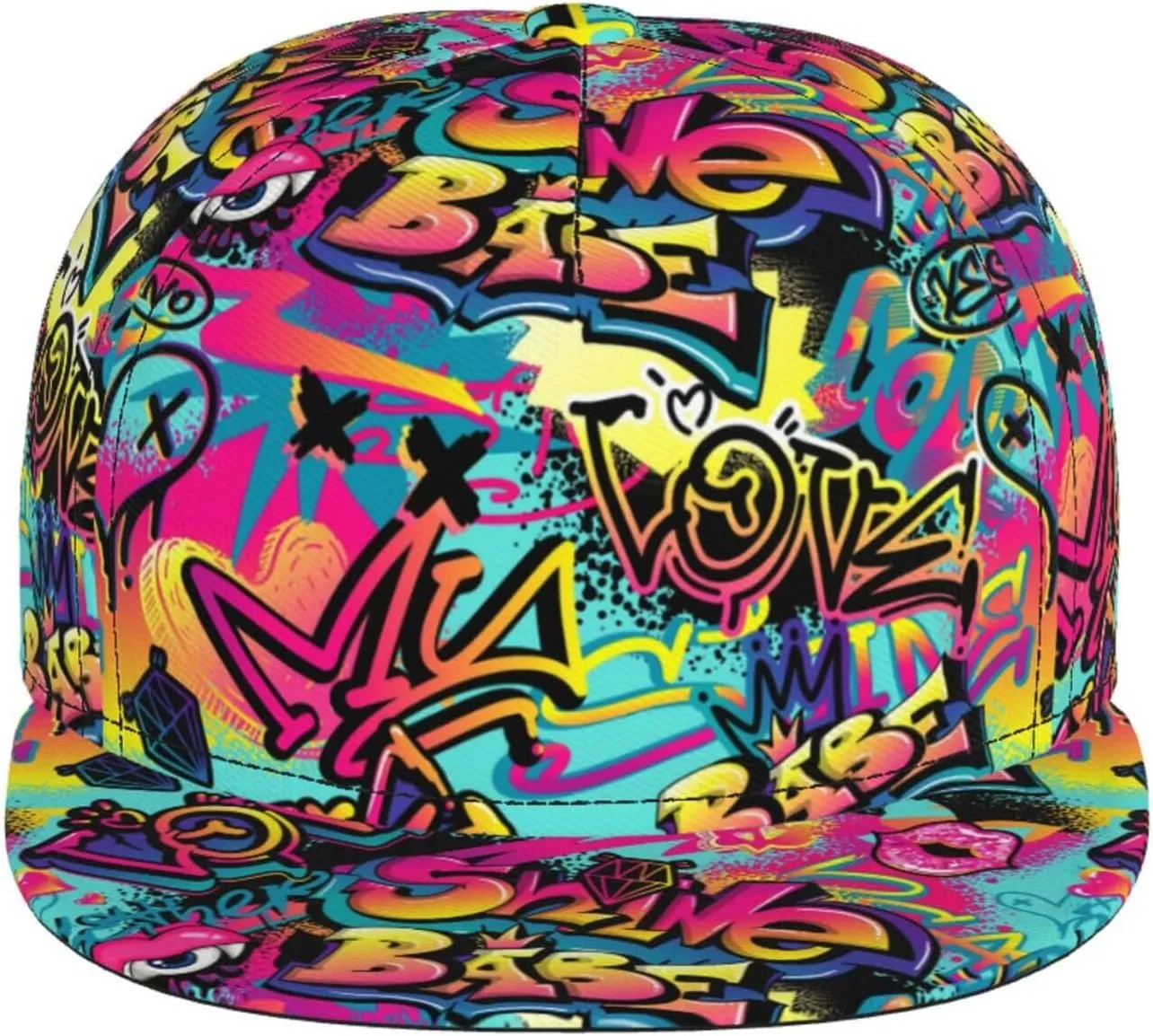 Graffiti Snapback Baseball Cap, Hip Hop Style, Adjustable Flat Bill Brim Hat, Unisex