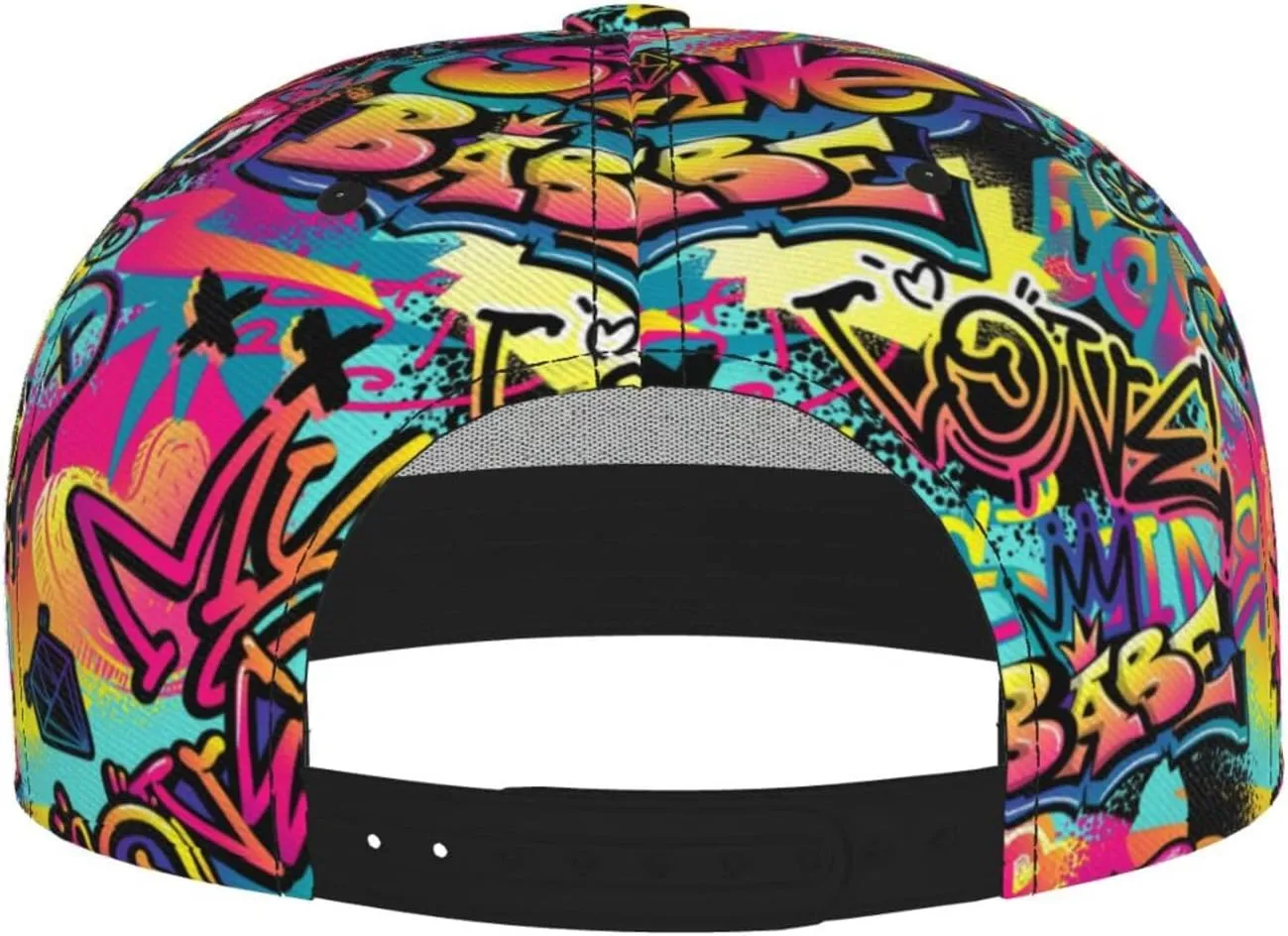 Graffiti Snapback Baseball Cap, Hip Hop Style, Adjustable Flat Bill Brim Hat, Unisex