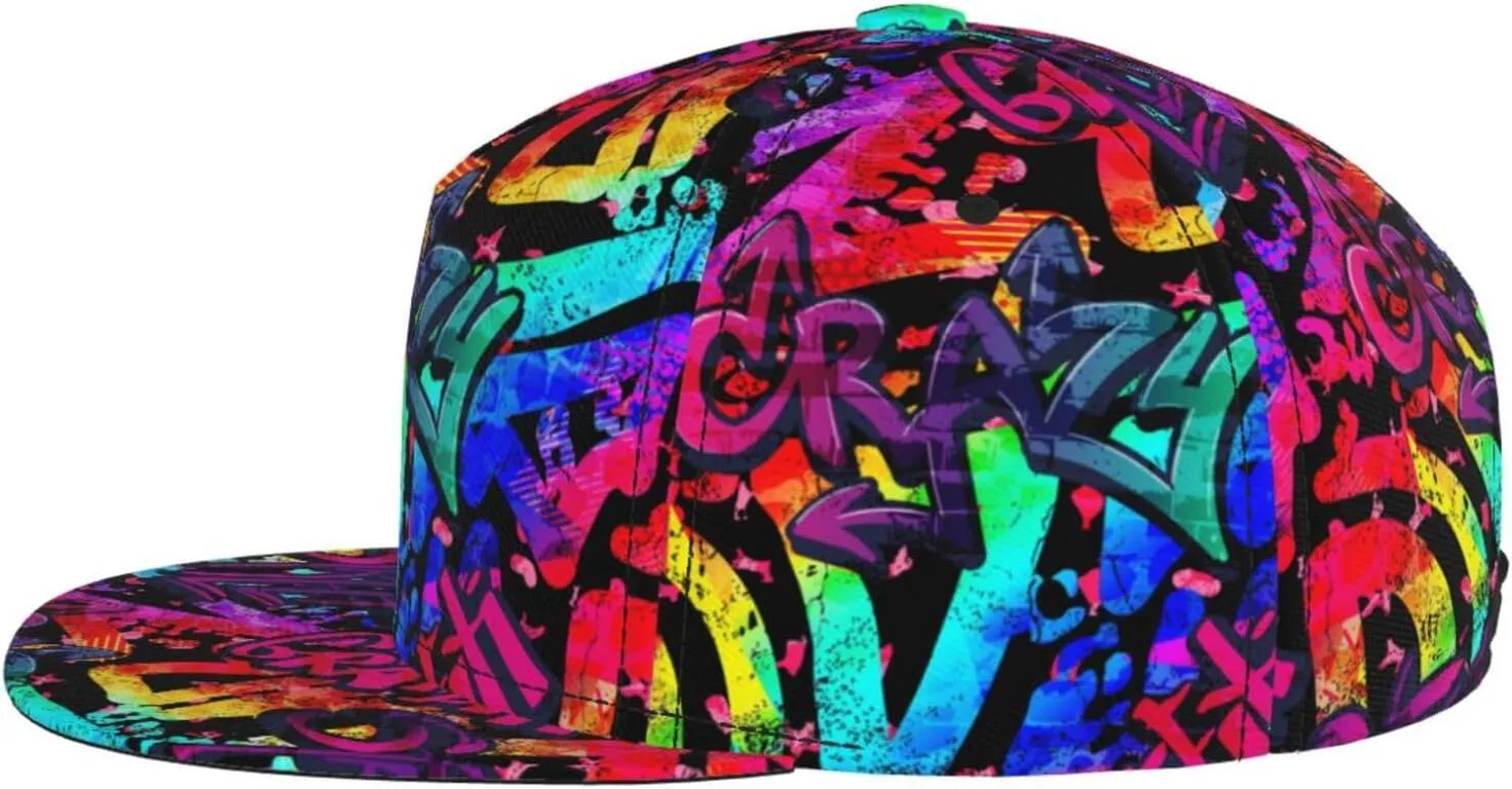 Graffiti Snapback Baseball Cap, Hip Hop Style, Adjustable Flat Bill Brim Hat, Unisex