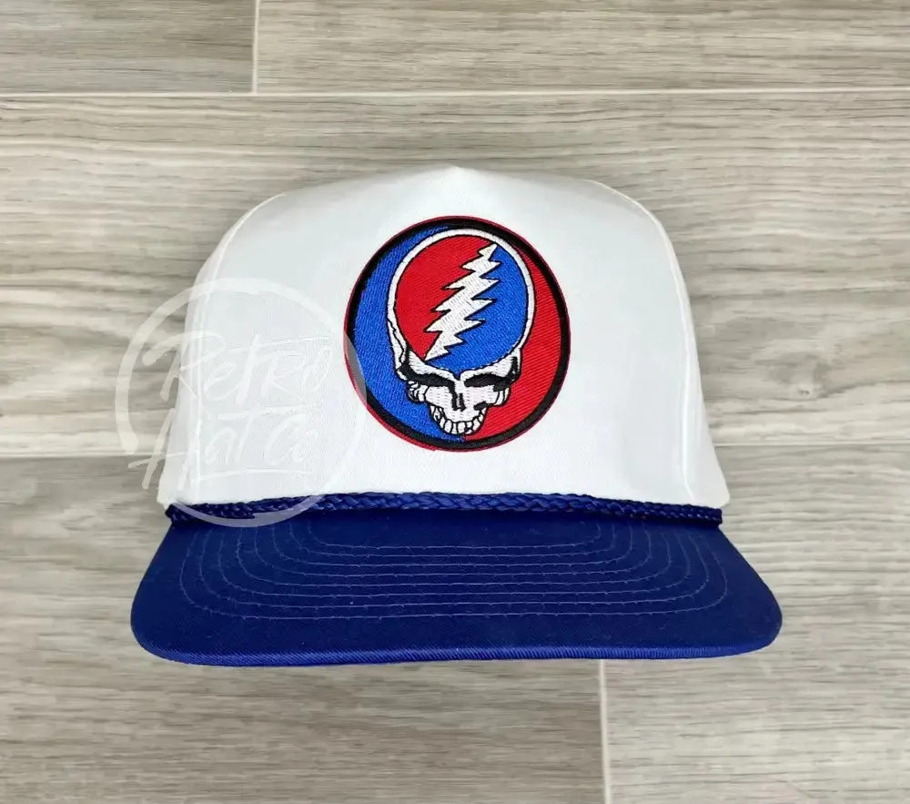 Grateful Dead Lightning Skull (Steal Your Face) on Blue/White Retro Rope Hat