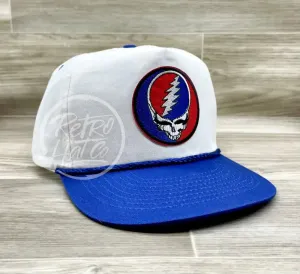 Grateful Dead Lightning Skull (Steal Your Face) on Blue/White Retro Rope Hat