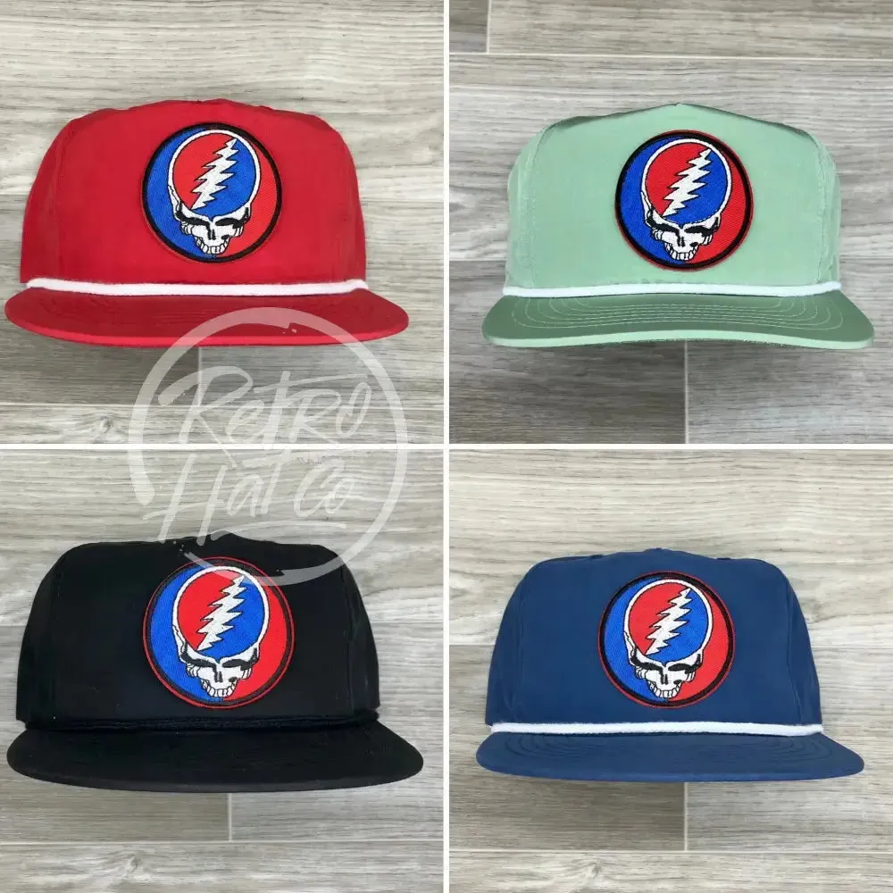 Grateful Dead Lightning Skull (Steal Your Face) Patch on Retro Poly Rope Hat