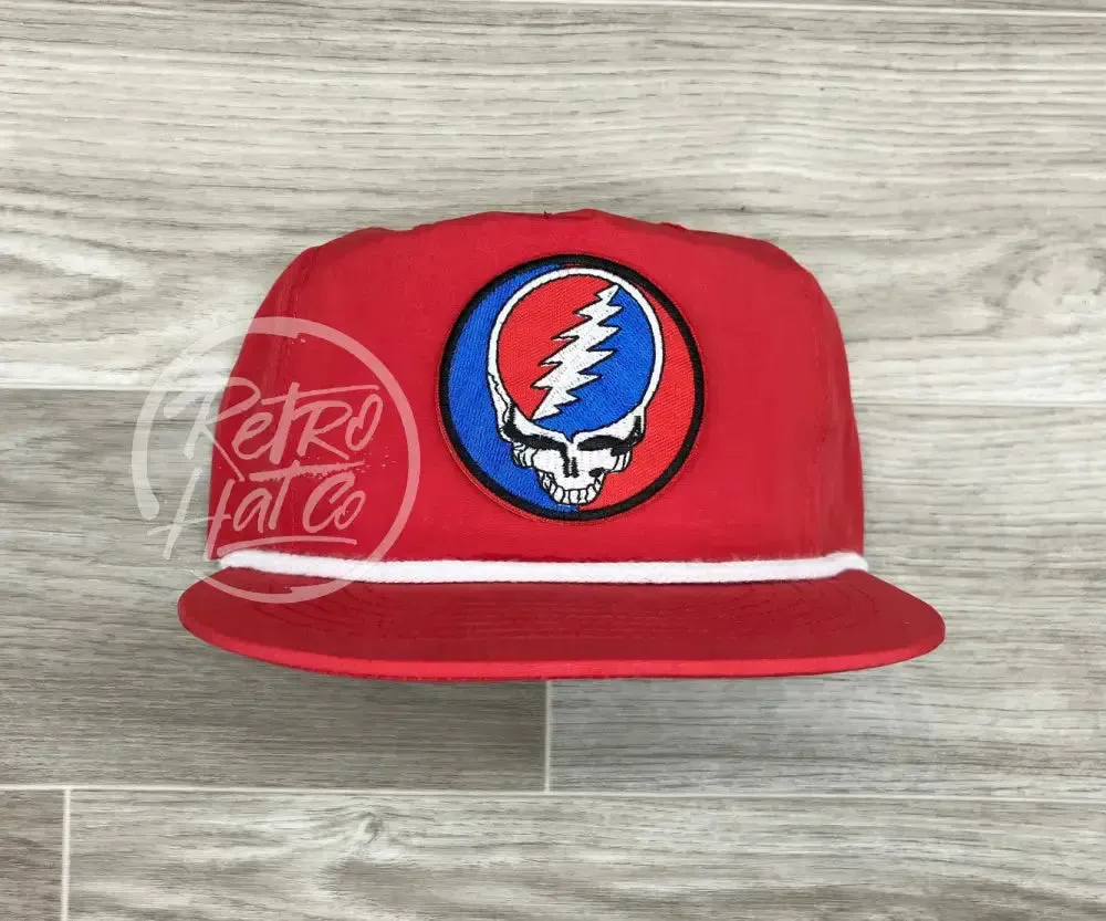 Grateful Dead Lightning Skull (Steal Your Face) Patch on Retro Poly Rope Hat