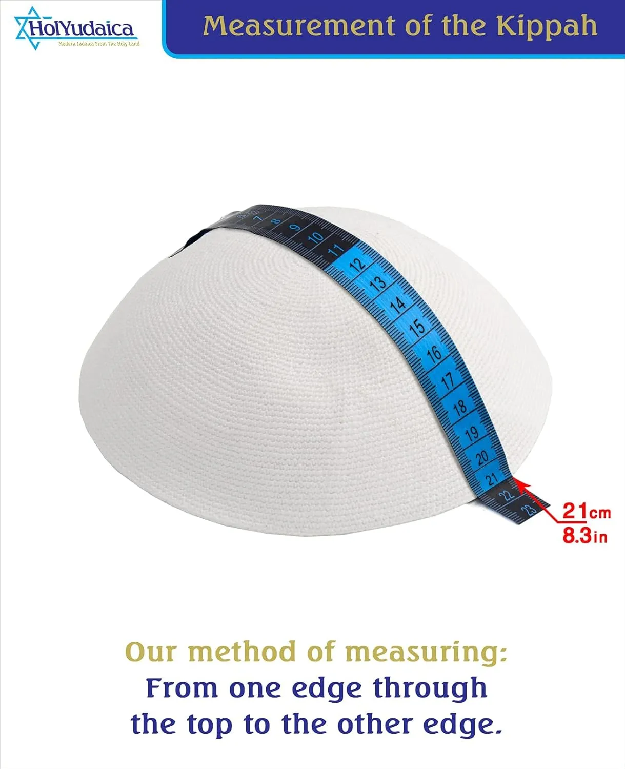 Hand Made 100% Cotton DMC Hand Knitted Kippah Hat from Israel, Hats for Men, Yarmulke Hat, Kippah for Men and Kids (White, 21cm-8.3inch-Flat)
