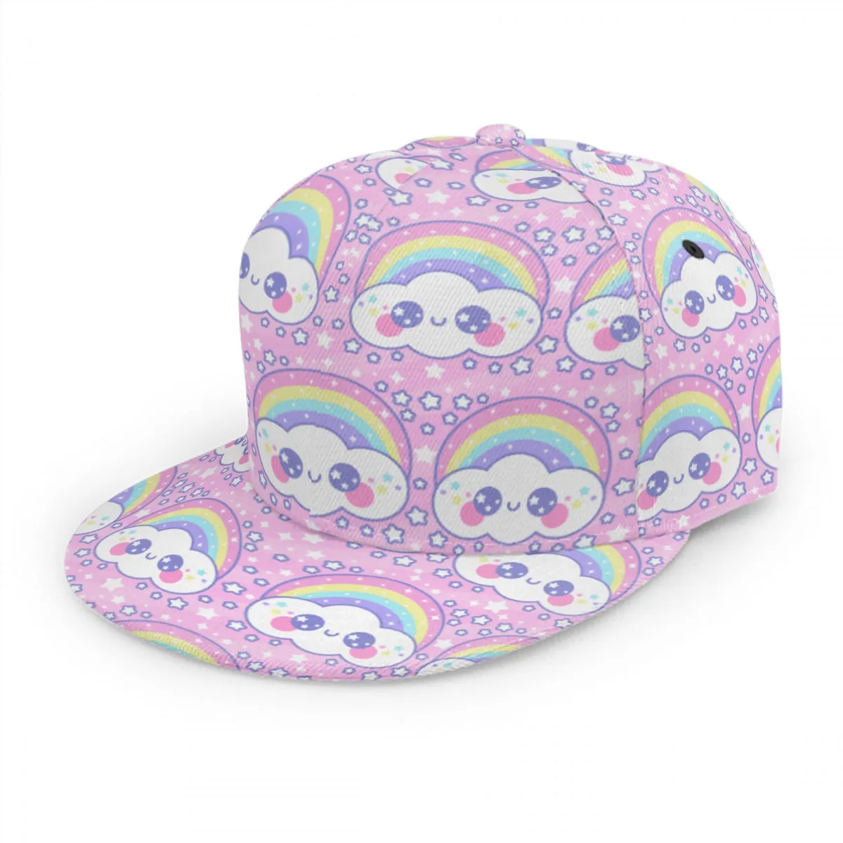 Happy Rainbow Cloud Pink Baseball Cap With Flat Brim