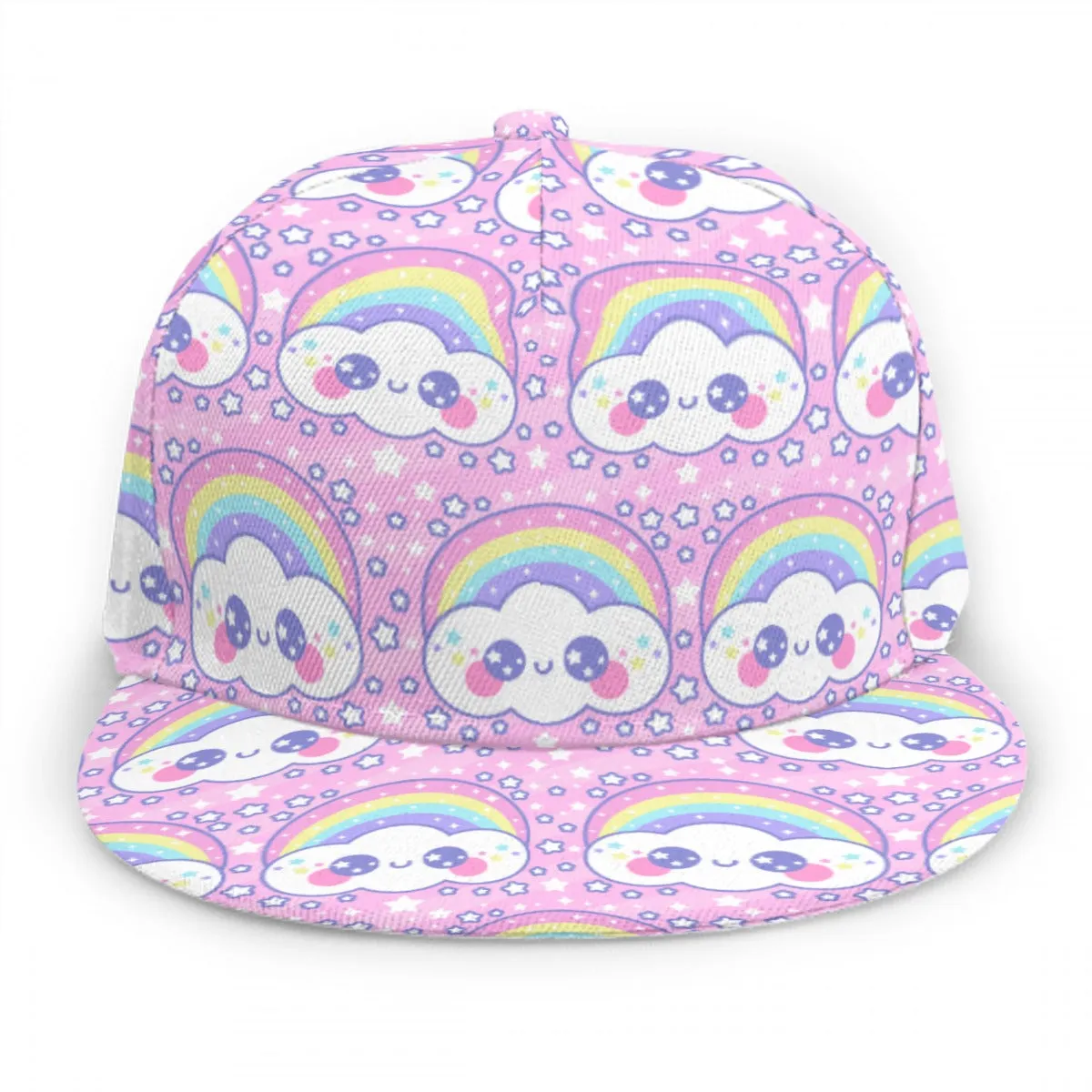 Happy Rainbow Cloud Pink Baseball Cap With Flat Brim